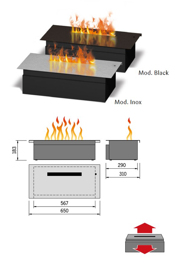 Bedienung erfolgt über frontseitige Schublade oder optional von oben nach Abheben der Abdeckung (Mod. Steel-Fire-Top Medium).