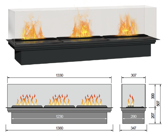 Einbausatz mit 3D-Effektfeuer ist als Wood-Fire-Top Mini 2 (2 Brenner) bzw. Wood-Fire Mini 3 (3 Brenner) erhältlich. Inkl. Dekorholz mit Gluteffekt & Fernbedienung. Die Bedienung (Befüllung, Revision) erfolgt von oben nach Abheben der Brennerabdeckung.